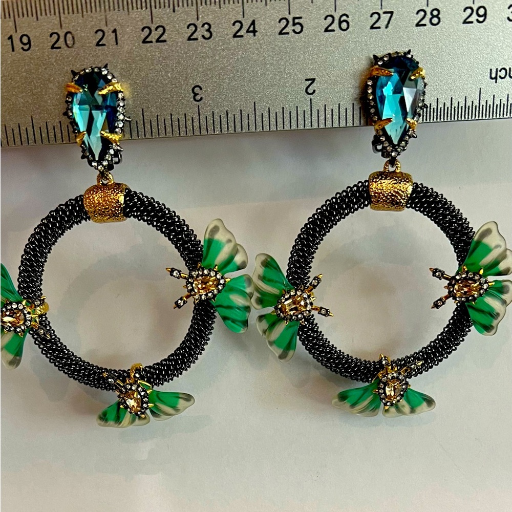 REDUCED * Alexis Bittar Lucite Earrings Embellished wire and Green Butterflies
